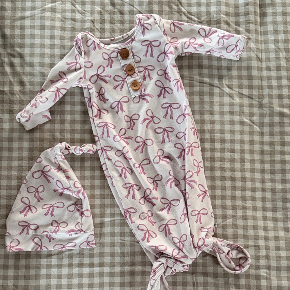 Caden Lane Pink Bow Kids One Piece with Hat